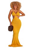 Solid Color Hollow Out Sleeveless Floor-lenth Dress CHY-1315