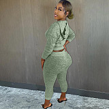 Knitted Hoodies Crop Top Joggers Sweat Pants Set XMY-9327