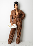 Buttons Up High Waist Long Sleeve Sashes Jumpsuits SHD-9802