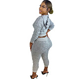 Knitted Hoodies Crop Top Joggers Sweat Pants Set XMY-9327