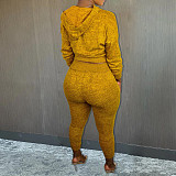 Knitted Hoodies Crop Top Joggers Sweat Pants Set XMY-9327