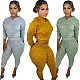 Knitted Hoodies Crop Top Joggers Sweat Pants Set XMY-9327