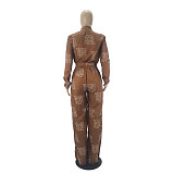 Buttons Up High Waist Long Sleeve Sashes Jumpsuits SHD-9802