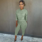 Knitted Hoodies Crop Top Joggers Sweat Pants Set XMY-9327