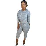 Knitted Hoodies Crop Top Joggers Sweat Pants Set XMY-9327