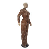 Buttons Up High Waist Long Sleeve Sashes Jumpsuits SHD-9802
