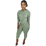 Knitted Hoodies Crop Top Joggers Sweat Pants Set XMY-9327