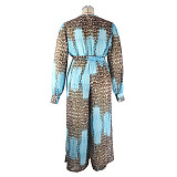 Leopard Print Long Sleeves Deep V Wide Leg Jumpsuits JLY-19237