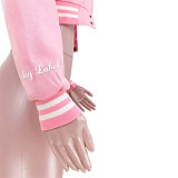Letter Embroidery Single Breasted Striped Baseball Jacket