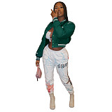 Letter Embroidery Single Breasted Striped Baseball Jacket