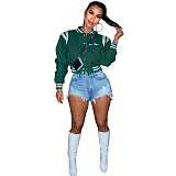Letter Embroidery Single Breasted Striped Baseball Jacket