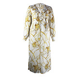 Leopard Print Long Sleeves Deep V Wide Leg Jumpsuits JLY-19237