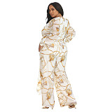 Leopard Print Long Sleeves Deep V Wide Leg Jumpsuits JLY-19237