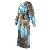 Leopard Print Long Sleeves Deep V Wide Leg Jumpsuits JLY-19237