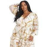 Leopard Print Long Sleeves Deep V Wide Leg Jumpsuits JLY-19237