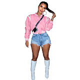 Letter Embroidery Single Breasted Striped Baseball Jacket