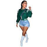 Letter Embroidery Single Breasted Striped Baseball Jacket
