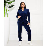Velvet Zip Hooded Jacket Joggers Pants Set