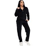 Velvet Zip Hooded Jacket Joggers Pants Set