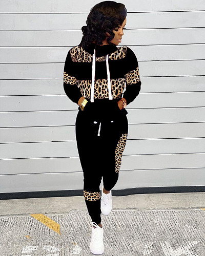 Leopard Patchwork Full Sleeve Sweatshirt+Pants Set