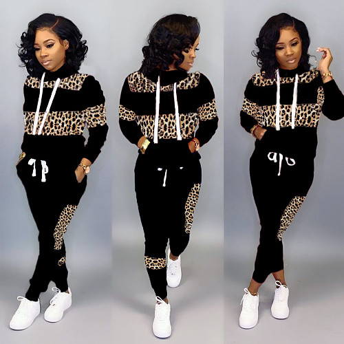 Leopard Patchwork Full Sleeve Sweatshirt+Pants Set