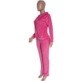 Velvet Zip Hooded Jacket Joggers Pants Set