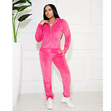 Velvet Zip Hooded Jacket Joggers Pants Set
