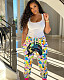 Pattern Print Lace Up Mid Waist Pencil Pants