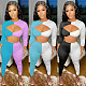 Color Patchwork Hollow Out Crop Tops+Joggers Pants Set