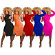 Cut Out Hole Knitted One Shoulder Long Sleeve Dress