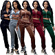 Velvet Hooded Zipper Cropped Top Leggings Pants Set