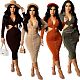 Long Sleeve Hollow Out Waist Button Wrap Maxi Dress