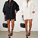Solid Side Slit Long Sleeve Button Up Shirt Dress