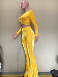 Velvet Long Sleeve Crop Top Flare Leg Pants Set