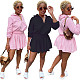 Long Sleeve T Shirt Pleated Tennis Mini Skirts Set