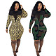 Mesh Patchwork Leopard Camouflage Bodycon Midi Dress