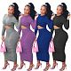 Solid Pleated Long Sleeve Hollow Out Bodycon Dress