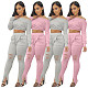 Long Sleeve Solid Crop Top Lace Up Hole Pants Set