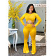 Velvet Long Sleeve Crop Top Flare Leg Pants Set