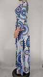 Print Three Quarter Sleeve V-neck Bandage Sashes Dress