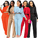 Solid Long Sleeve Ruffle Hem Shirts Straight Pants Set