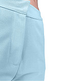 Solid Long Sleeve Ruffle Hem Shirts Straight Pants Set