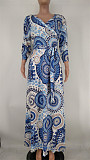 Print Three Quarter Sleeve V-neck Bandage Sashes Dress