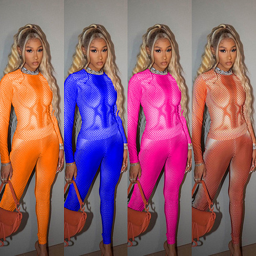O Neck Long Sleeve Printed T Shirt Skinny Pants Set