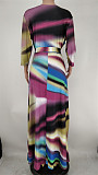 Print Three Quarter Sleeve V-neck Bandage Sashes Dress