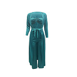 Crop Bra Top Wide Leg Pants Long Cardigan Set