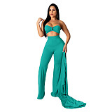 Crop Bra Top Wide Leg Pants Long Cardigan Set