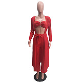 Crop Bra Top Wide Leg Pants Long Cardigan Set