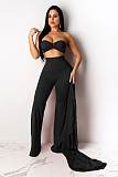 Crop Bra Top Wide Leg Pants Long Cardigan Set