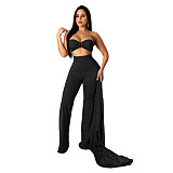 Crop Bra Top Wide Leg Pants Long Cardigan Set